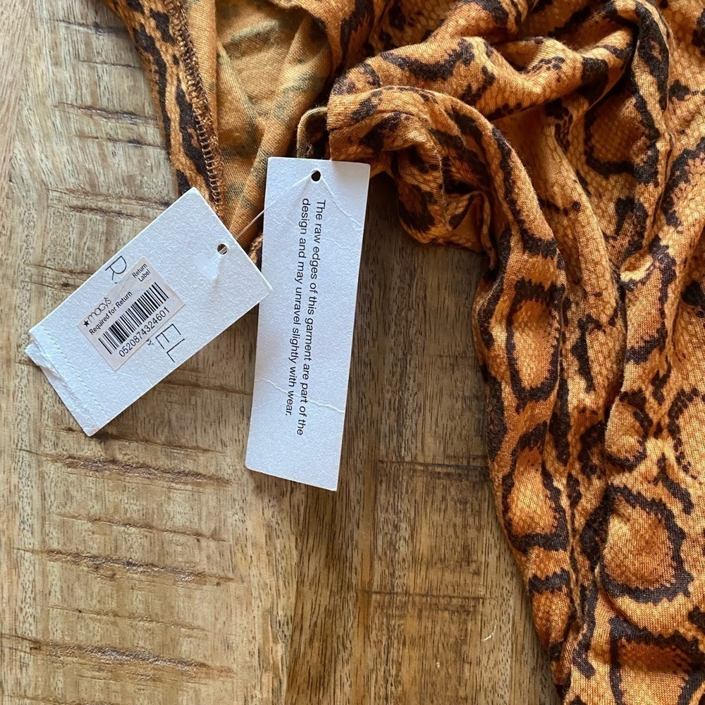 Rachel Roy 100% modal cowl neck fitted tank bodycon dress orange animal reptile - Picture 3 of 8